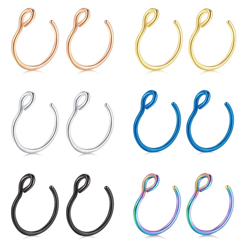 D.Bella Fake Nose Ring, 20G Faux Piercing Jewelry 8mm Fake Nose Ring Hoop for Faux Lip Septum Nose Ring Set - Image 1